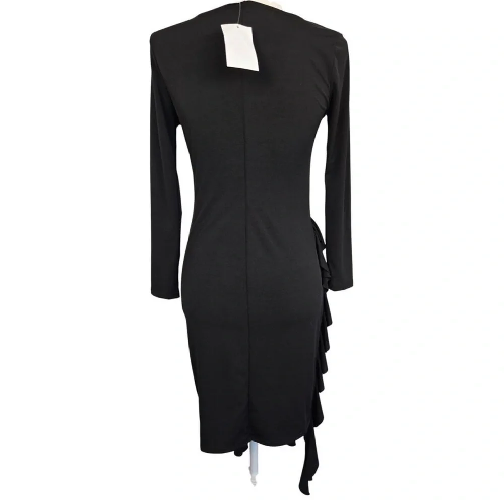 Aqua Black Long Sleeve Ruffle Midi Dress NWT SIZE SMALL - Picture 3 of 7